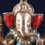 Pure Brass Lord Ganesha | 5" x 4" x 2.5" | 0.8 kg | Stone Inlay Work | Portable Sacred Art | Perfect Gift Size | Jaipurio